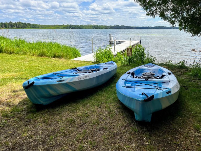 Two kayaks to enjoy the lake and our duck friends in the background